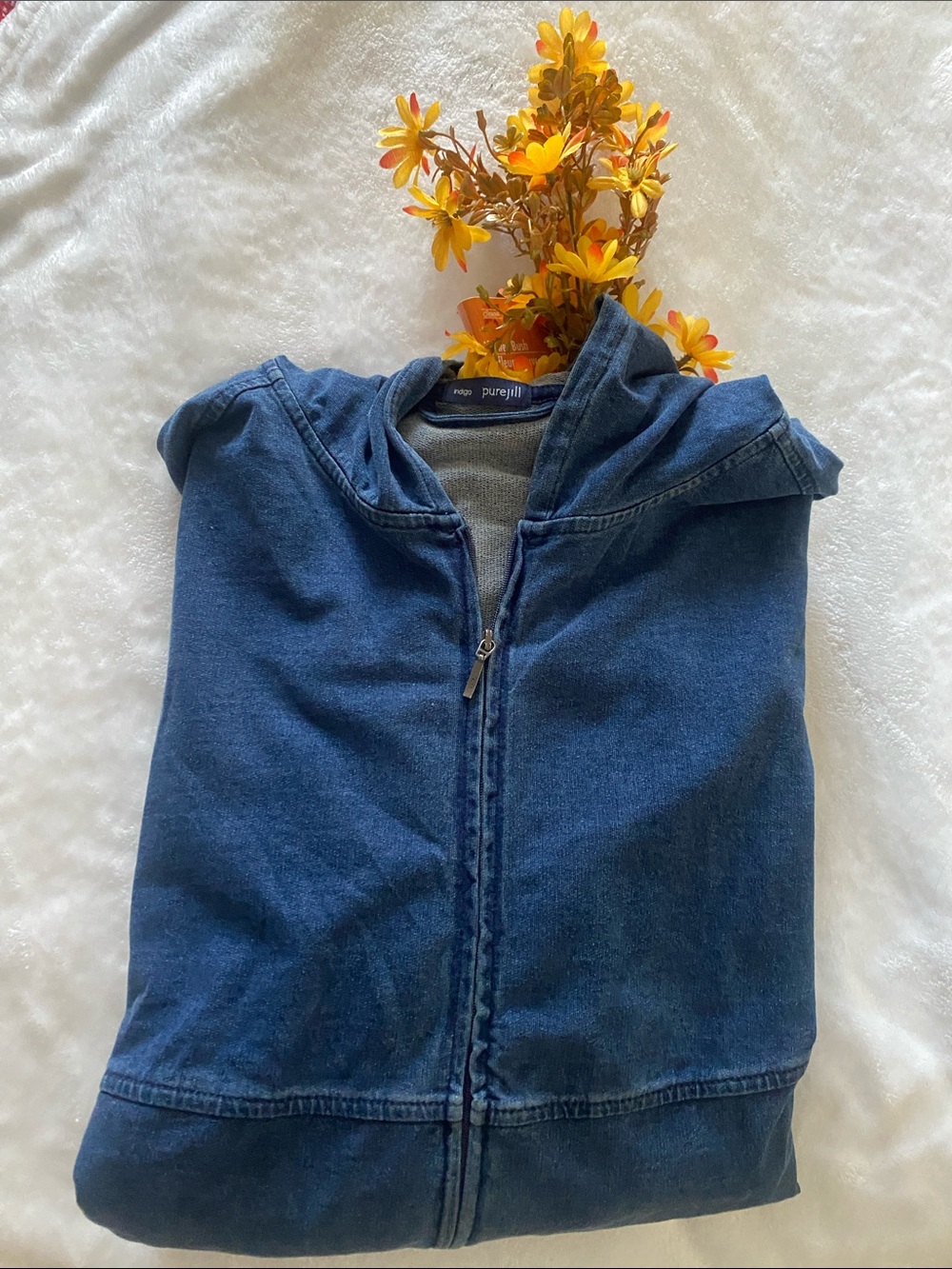 PUREJILL Navy Zip-Front Hooded Coat. Size L - Picture 9 of 9